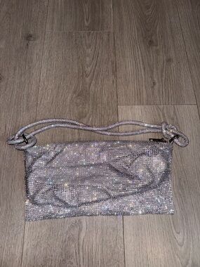 Silver Rhinestone Shoulder Bag with Crystal Mesh Strap